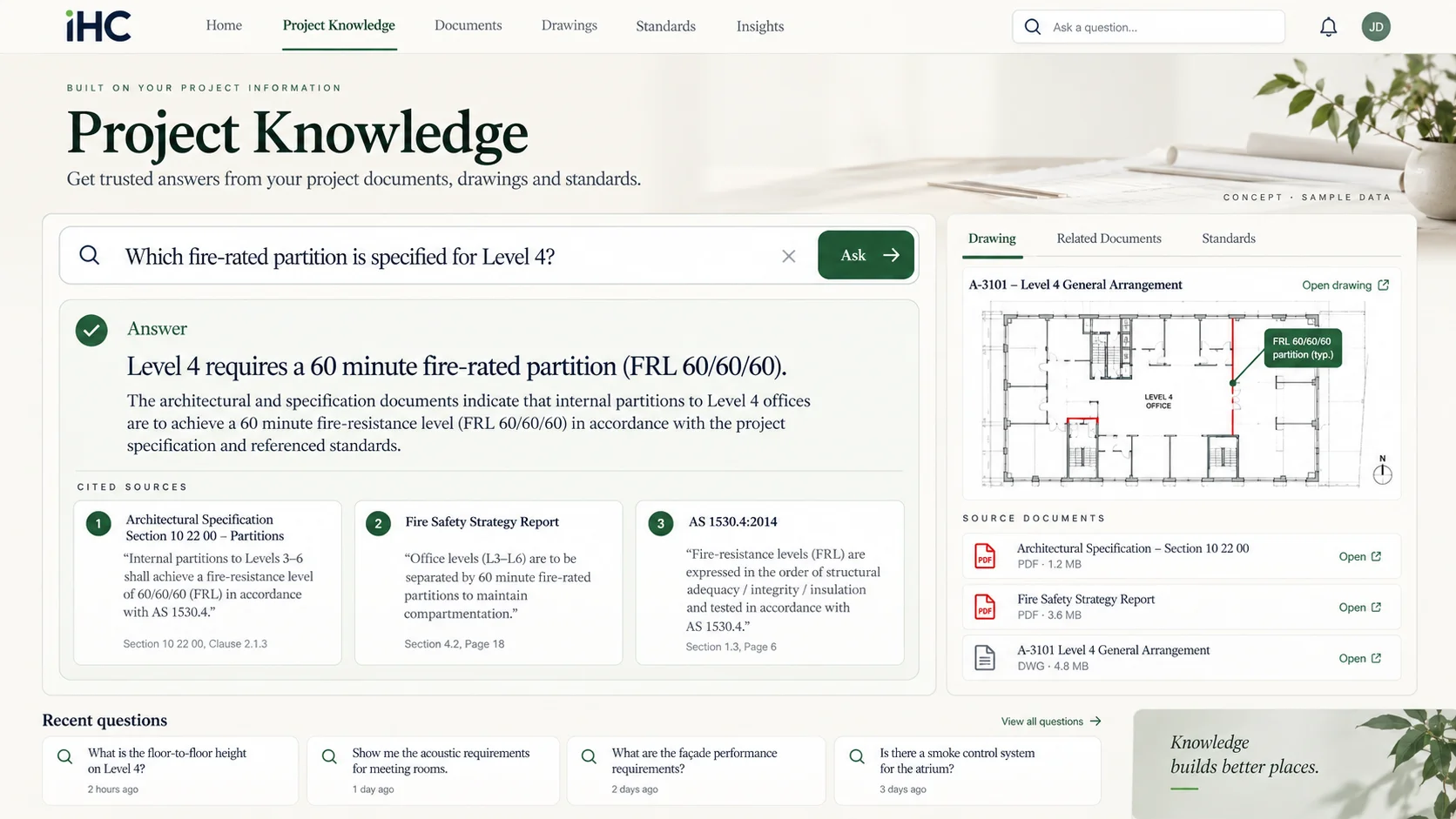Agentic Knowledge Retrieval platform UI concept with sample data